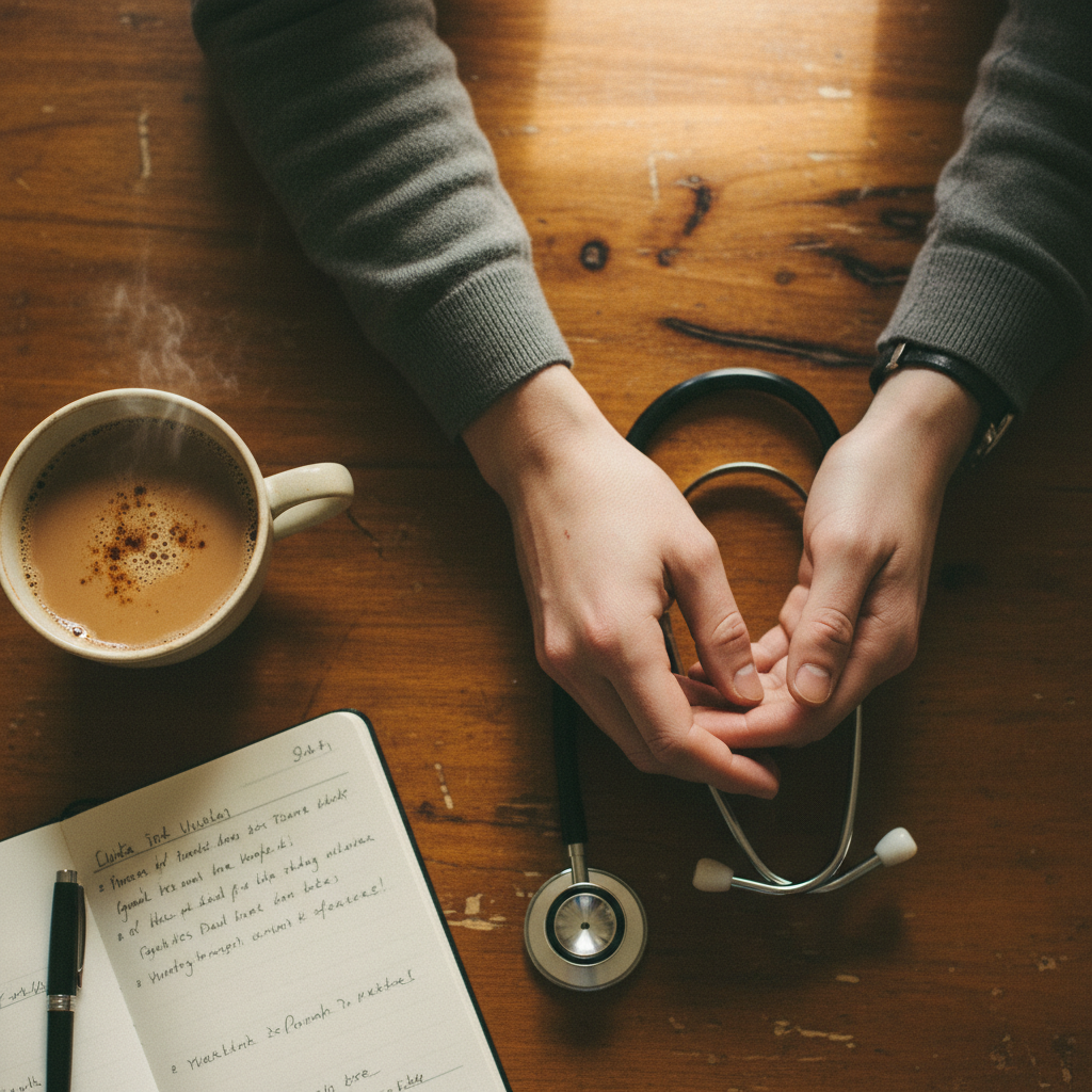 Doctor's desk with stethoscope and clinical notes