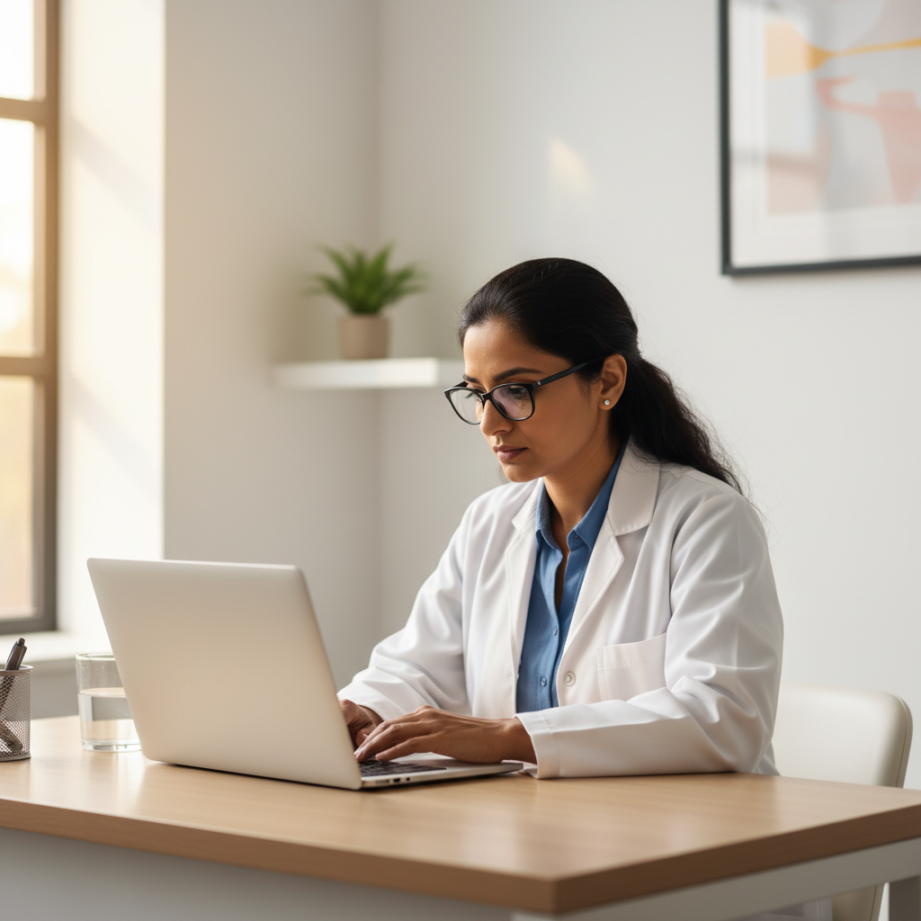 Doctor reviewing patient records on CareOS